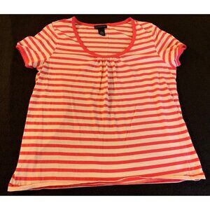 Rafaella Womens Pink & White Striped Cotton T-Shirt Size Large